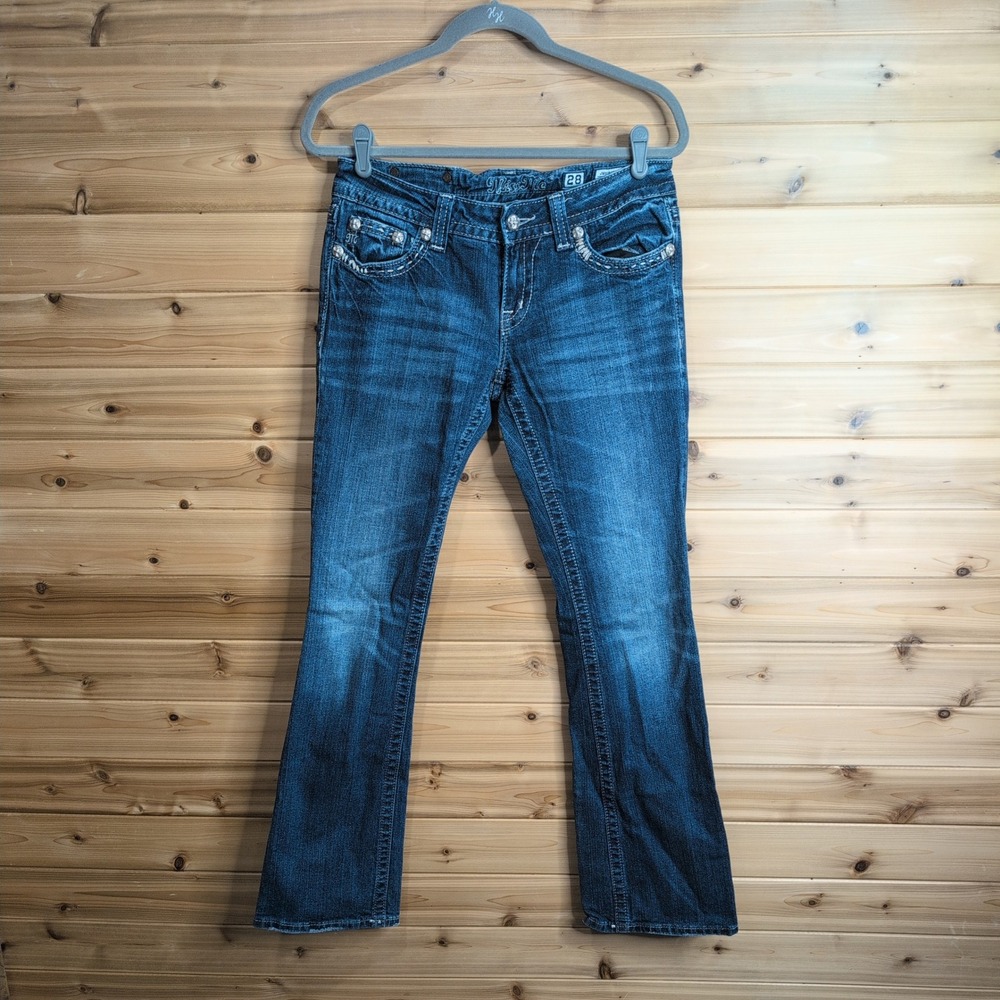 Miss Me Bootcut Jeans Dark Wash Embellished Flap Pockets 28 JW5180B7V